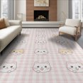 thumbnail image 1 of ODIKA 8'x10' Washable Area Rug Pink Mini Plaid Grid Print Featuring Feline Motif Border Tapete for King Size Bedroom Under Bed, Master Suite, Non-Shedding, Easy Care, 1 of 7
