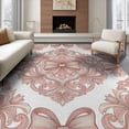 thumbnail image 1 of ODIKA 8'x10' Washable Area Rug Pink Romantic Centered Symmetrical Ornamental Round Ribbon for King Size Bedroom Under Bed, Master Suite, Non-Shedding, Easy Care, 1 of 7