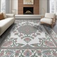 thumbnail image 1 of ODIKA 8'x10' Washable Area Rug Pink Whimsical Vine Border Blush Dorm Pastel Nursey Oushak Refined for King Size Bedroom Under Bed, Master Suite, Non-Shedding, Easy Care, 1 of 7