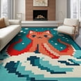 thumbnail image 1 of ODIKA 8'x10' Washable Area Rug Pixel Octopus Cartoon Bubble Motif Blocky Wave Border Retro Arcade for Dining Room, Large Office, Lounge, Non-Slip Chair-Friendly Mat, 1 of 7
