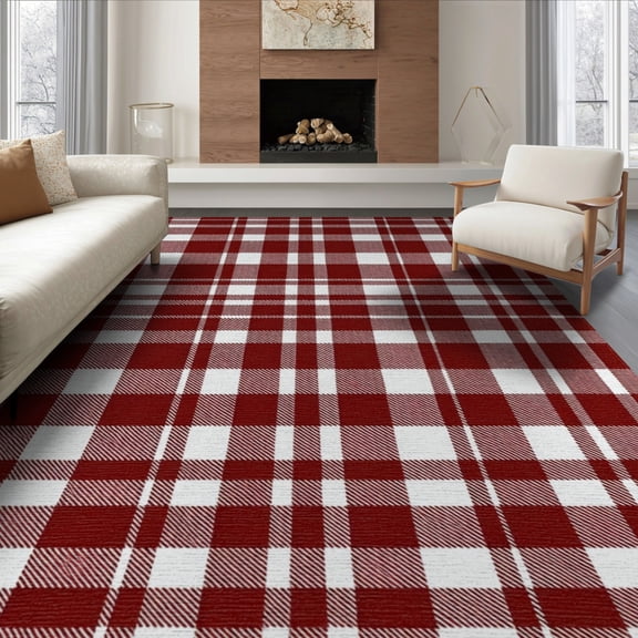 ODIKA 8'x10' Washable Area Rug Plaid Gingham Traditional Symmetrical Interlocking Balanced Layout for Living Room, Under Sectional, Family , Durable, Non-Slip