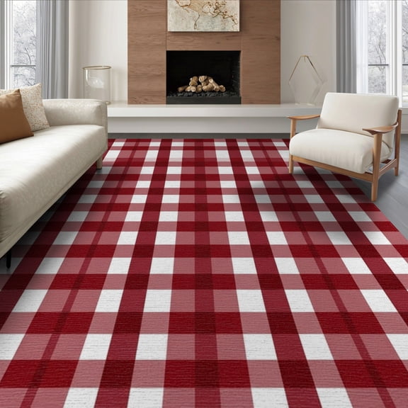 ODIKA 8'x10' Washable Area Rug Plaid Tartan Distinctive Evenly Spaced Crossbars Edges Gingham for Living Room, Under Sectional, Family , Durable, Non-Slip