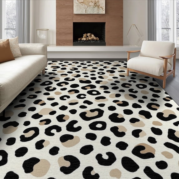 ODIKA 8'x10' Washable Area Rug Print Boho Cow Asymmetrical Boneless Couch Cowboy Hid Fake Classroom for Dining Room, Large Office, Lounge, Non-Slip Chair-Friendly Mat
