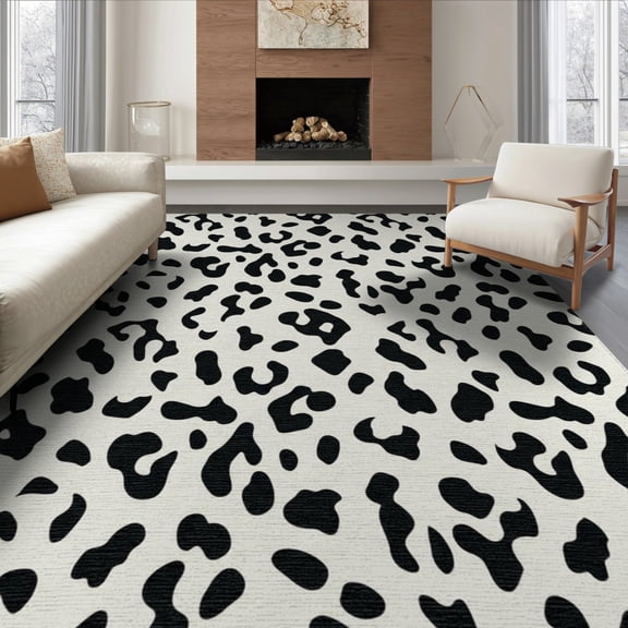 ODIKA 8'x10' Washable Area Rug Print Covering Cow Bold Contrast Layout Boneless Couch Cowboy for Dining Room, Large Office, Lounge, Non-Slip Chair-Friendly Mat