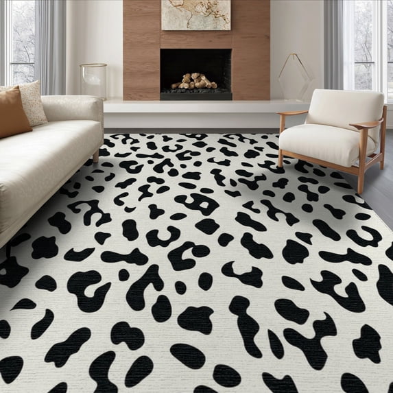 ODIKA 8'x10' Washable Area Rug Print Covering Cow Bold Contrast Layout Boneless Couch Cowboy for Dining Room, Large Office, Lounge, Non-Slip Chair-Friendly Mat