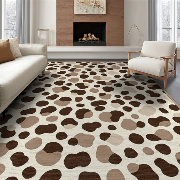 ODIKA 8'x10' Washable Area Rug Print Spotted Cow Patches Fake That Feel Placemats Mini Table Flowing Dynamic for Dining Room, Large Office, Lounge, Non-Slip Chair-Friendly Mat