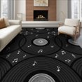 thumbnail image 1 of ODIKA 8'x10' Washable Area Rug Record Album Disc Motif Border Round Cd Themed Music Vinyl Note Playful for Dining Room, Large Office, Lounge, Non-Slip Chair-Friendly Mat, 1 of 7