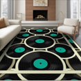 thumbnail image 1 of ODIKA 8'x10' Washable Area Rug Record Retro Vinyl Disc Concentric Circles Teal Center Shaped for Living Room, Under Sectional, Family , Durable, Non-Slip, 1 of 7