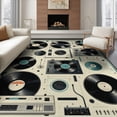 thumbnail image 1 of ODIKA 8'x10' Washable Area Rug Record Vintage Vinyl Music Retro Dj Turntable Border Player Cassette for Living Room, Under Sectional, Family , Durable, Non-Slip, 1 of 7