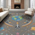thumbnail image 1 of ODIKA 8'x10' Washable Area Rug Rocket Constellation Educational Plane Motifs Border Cartoon Galaxy Flowing for Living Room, Under Sectional, Family , Durable, Non-Slip, 1 of 7