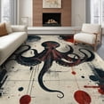 thumbnail image 1 of ODIKA 8'x10' Washable Area Rug Rum Octopus Doormat Horror Distressed Nautical Vintage Map Border for King Size Bedroom Under Bed, Master Suite, Non-Shedding, Easy Care, 1 of 7