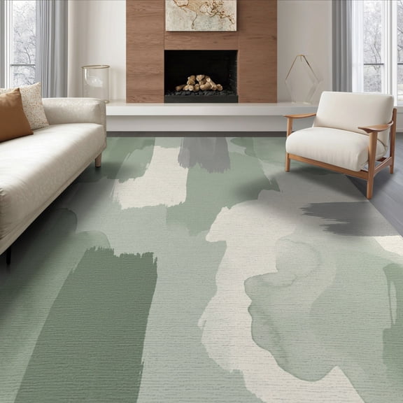 ODIKA 8'x10' Washable Area Rug That Sage Over Ivory Displaying Block Carpeta Para Sala Round for Dining Room, Large Office, Lounge, Non-Slip Chair-Friendly Mat