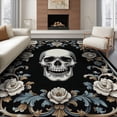 thumbnail image 1 of ODIKA 8'x10' Washable Area Rug Skull Goth Skeleton Damask Border Gothic Ornate Filigree Motif for King Size Bedroom Under Bed, Master Suite, Non-Shedding, Easy Care, 1 of 7