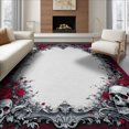 thumbnail image 1 of ODIKA 8'x10' Washable Area Rug Skull Gothic Skeleton Motif With Victorian Baroque Scroll Accents for Dining Room, Large Office, Lounge, Non-Slip Chair-Friendly Mat, 1 of 7