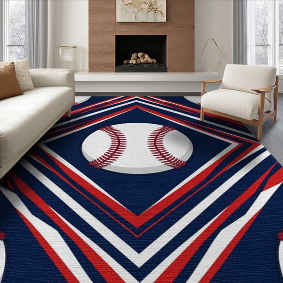ODIKA 8'x10' Washable Area Rug Sliding Deck Athletic Circle Themed Curved Seam Round Sponge for Dining Room, Large Office, Lounge, Non-Slip Chair-Friendly Mat