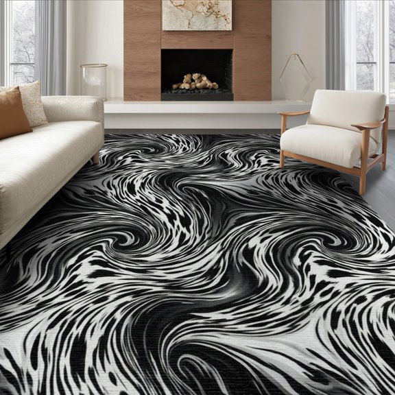 ODIKA 8'x10' Washable Area Rug Snack Spotted Marbled Abstract Patchwork Bold Motif Cow Inspired Refined for Dining Room, Large Office, Lounge, Non-Slip Chair-Friendly Mat
