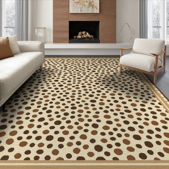 ODIKA 8'x10' Washable Area Rug Spotted Bordered Motif Layout Abstract Inspired Patchwork Cow Flowing Dynamic for Dining Room, Large Office, Lounge, Non-Slip Chair-Friendly Mat