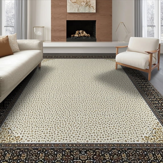 ODIKA 8'x10' Washable Area Rug Spotted Farmhouse Interlocking Border Salt Speckled Abstract for Dining Room, Large Office, Lounge, Non-Slip Chair-Friendly Mat