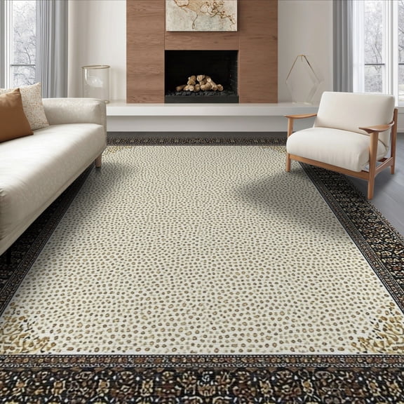 ODIKA 8'x10' Washable Area Rug Spotted Farmhouse Interlocking Border Salt Speckled Abstract for Dining Room, Large Office, Lounge, Non-Slip Chair-Friendly Mat