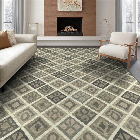 ODIKA 8'x10' Washable Area Rug Spotted Patchwork Interlocking Mosaic Abstract Border Geometric Flowing Dynamic for Living Room, Under Sectional, Family , Durable, Non-Slip