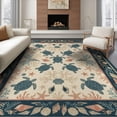 thumbnail image 1 of ODIKA 8'x10' Washable Area Rug Starfish Border Entry Themed Teal Beachy Nautical Turtle Ocean Playful for Living Room, Under Sectional, Family Room , Durable, Non-Slip, 1 of 7