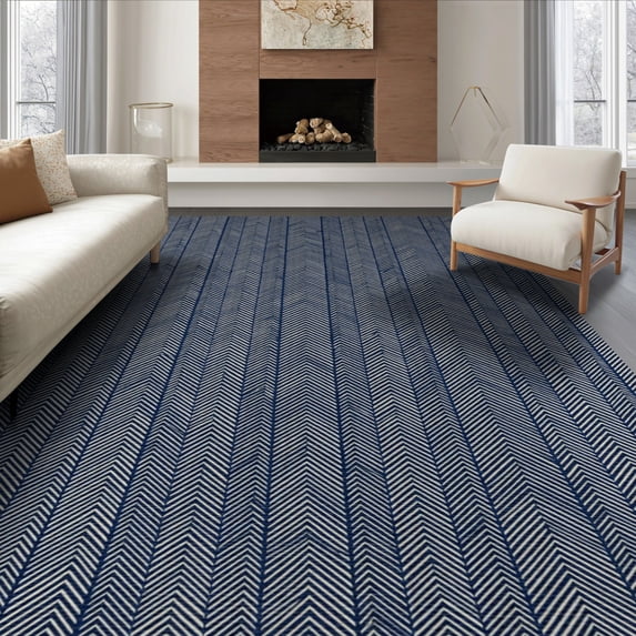 ODIKA Stripe Zigzag Stripes Boho Bordered Herringbone Interlocking Refined Structured Foldable Easy Care for King Size Bedroom, Master Suite, Under Bed
