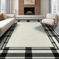 thumbnail image 1 of ODIKA 8'x10' Washable Area Rug Striped Border Farmhouse Bold Banded Frame Ticking Ivory Tan Refined Structured for King Size Bedroom Under Bed, Master Suite, Non-Shedding, Easy Care, 1 of 7
