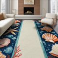 thumbnail image 1 of ODIKA 8'x10' Washable Area Rug Striped Coral Reef Starfish Seashell Border Nautical Motifs for Living Room, Under Sectional, Family , Durable, Non-Slip, 1 of 7