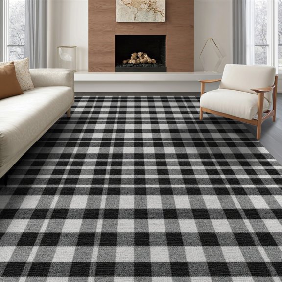 ODIKA 8'x10' Washable Area Rug Striped Door Geometric Grid Overlay Horizontal Band Stripe Layering for Living Room, Under Sectional, Family , Durable, Non-Slip