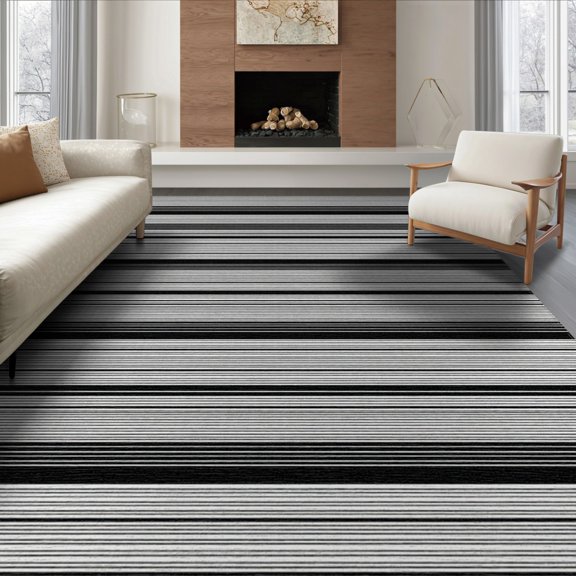 ODIKA 8'x10' Washable Area Rug Striped Door Geometric Tone Rectangular Layering Stripe Circle for Living Room, Under Sectional, Family , Durable, Non-Slip