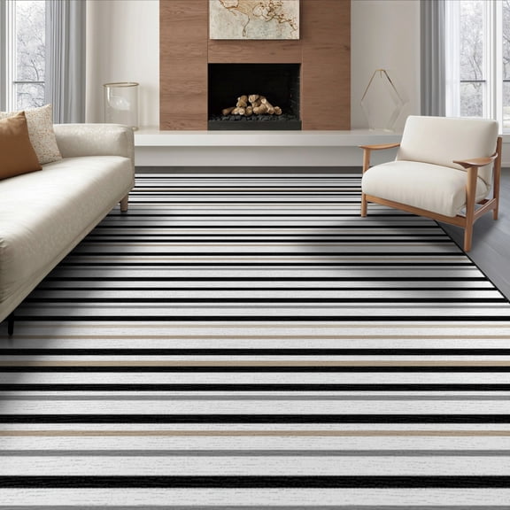 ODIKA 8'x10' Washable Area Rug Striped Door Horizontal Entry Minimalist Stripe Motif Layering for Dining Room, Large Office, Lounge, Non-Slip Chair-Friendly Mat