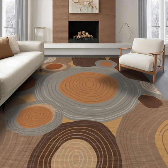 ODIKA 8'x10' Washable Area Rug Stump Wood Grain Rustic Nature With Earthy Annual Rings Tree Flowing Dynamic for Living Room, Under Sectional, Family , Durable, Non-Slip
