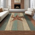 thumbnail image 1 of ODIKA 8'x10' Washable Area Rug Teal Plank Stars Distressed Farmhouse Border Terracotta Round for Living Room, Under Sectional, Family , Durable, Non-Slip, 1 of 7