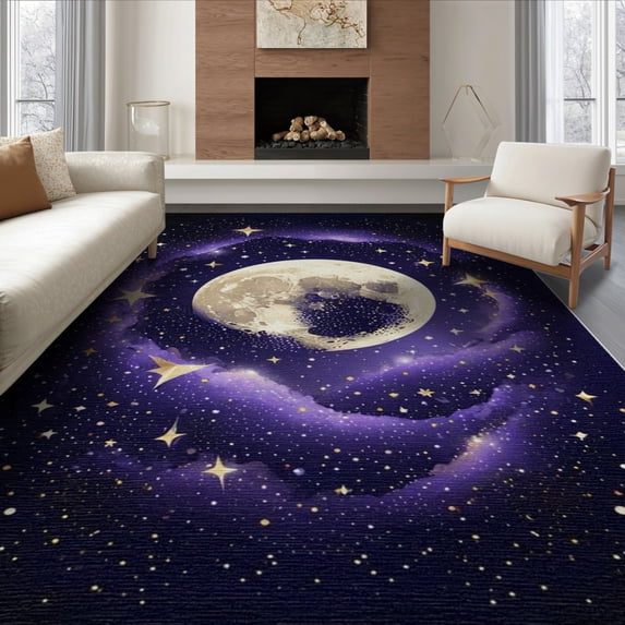 ODIKA 8'x10' Washable Area Rug Themed Starry Galaxy Spiral Phases Border Nebula Motif for Living Room, Under Sectional, Family , Durable, Non-Slip