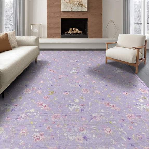 ODIKA 8'x10' Washable Area Rug Toss Whimsical Clusters Pastel Scatter Butterfly Motifs for Living Room, Under Sectional, Family , Durable, Non-Slip