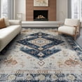thumbnail image 1 of ODIKA 8'x10' Washable Area Rug Vintage Medallion Distressed Faded Center Diamond Accent Ornamental for Dining Room, Large Office, Lounge, Non-Slip Chair-Friendly Mat, 1 of 7