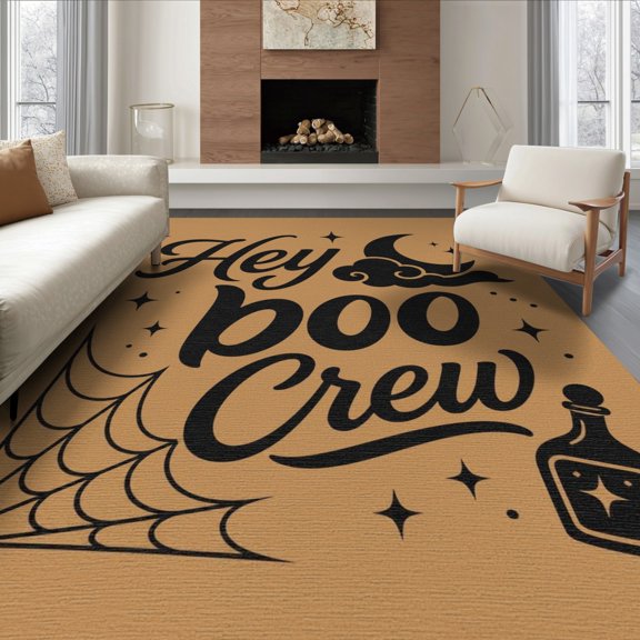 ODIKA 8'x10' Washable Area Rug Warm Tan Enchanted Nighttime Whimsy Design Celestial Motifs with Playful for Living Room, Under Sectional, Family , Durable, Non-Slip
