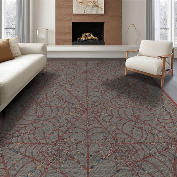ODIKA 8'x10' Washable Area Rug Web With Interlocking Strands And Spotted Accents Spider Flowing Dynamic for Dining Room, Large Office, Lounge, Non-Slip Chair-Friendly Mat