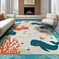 thumbnail image 1 of ODIKA 8'x10' Washable Area Rug Whale And Sea Turtle Cartoon Ocean Animal With Nautical Border for King Size Bedroom Under Bed, Master Suite, Non-Shedding, Easy Care, 1 of 7