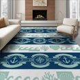 thumbnail image 1 of ODIKA 8'x10' Washable Area Rug Wide Nautical Border Motif Front Layered Welcome Door Striped Playful Expressive for King Size Bedroom Under Bed, Master Suite, Non-Shedding, Easy Care, 1 of 7