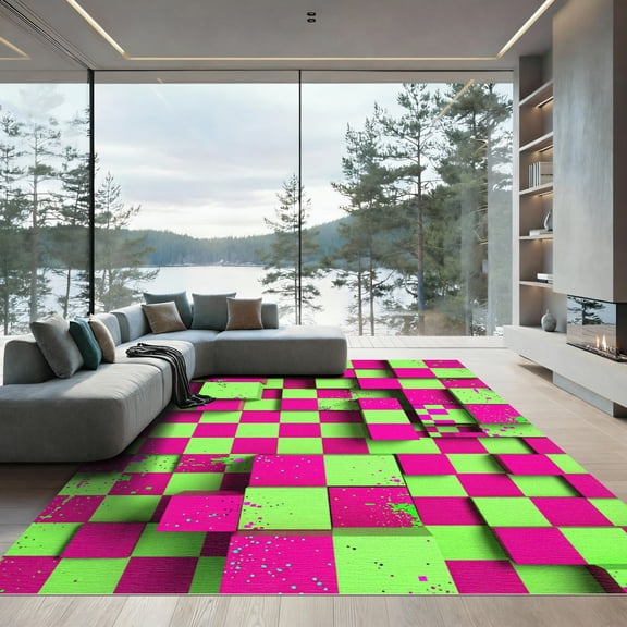 ODIKA 8'x10' Machine Washable Non-Slip Area Rug, 3d Lime Green High Traffic Rug, Green, 979745