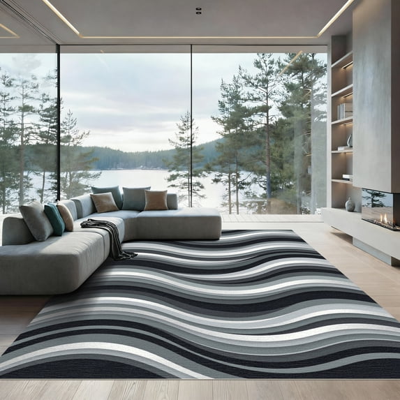 ODIKA 8'x10' Machine Washable Non-Slip Area Rug, Abstract Gray High Traffic Rug, Gray, 1118150