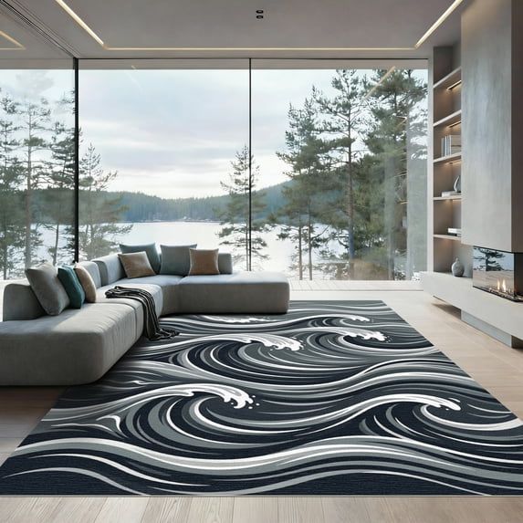 ODIKA 8'x10' Machine Washable Non-Slip Area Rug, Abstract Gray High Traffic Rug, Gray, 965263