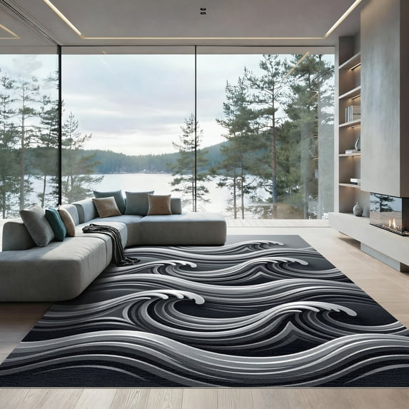 ODIKA 8'x10' Machine Washable Non-Slip Area Rug, Abstract Gray High Traffic Rug, Gray, 965274