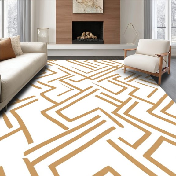 ODIKA 8'x10' Machine Washable Non-Slip Area Rug, Abstract Herringbone Path with Subtle Zigzag Overlay High Traffic Rug, Brown, 462139