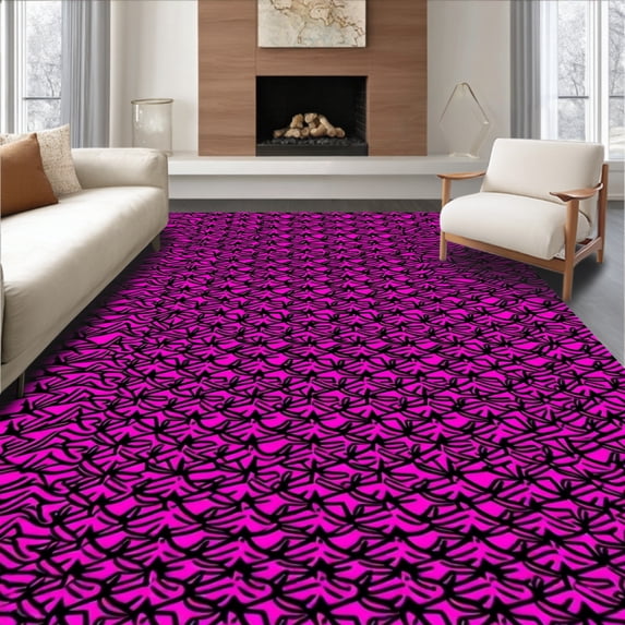 ODIKA 8'x10' Machine Washable Non-Slip Area Rug, Abstract Hexagonal Mosaic with Contemporary Angular High Traffic Rug, Pink, 594414