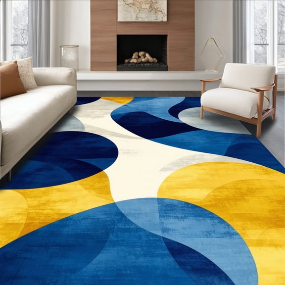 ODIKA 8'x10' Machine Washable Non-Slip Area Rug, Ultimate Weights with Large Washers for Camping and RV Use High Traffic Rug, Blue, 110053