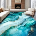 thumbnail image 1 of ODIKA 8'x10' Machine Washable Non-Slip Area Rug, Luxury Watercolor Marble with Oceanic Stone High Traffic Rug with Pad, Blue, 57402, 1 of 8
