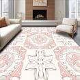 thumbnail image 1 of ODIKA 8'x10' Machine Washable Non-Slip Area Rug, Abstract Medallion Lattice with Nordic Botanical Flourish High Traffic Rug with Pad, Pink, 473037, 1 of 8