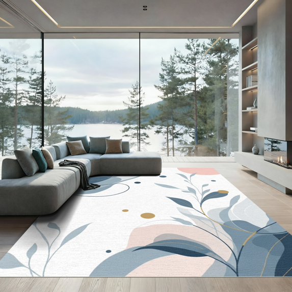 ODIKA 8'x10' Machine Washable Non-Slip Area Rug, Abstract Navy High Traffic Rug with Pad, Blue, 1051528